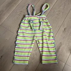 タオル地 黄緑ストライプロンパース