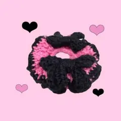 フリルリボンシュシュ ピンク 黒