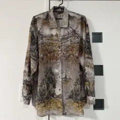 美品　NEOPEADI 風景画プリント 長袖シャツ 柄シャツ　長袖チュニック