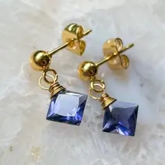 お値下げ！アイオライト 1粒 ピアス イヤリング サージカルステンレス 小ぶり