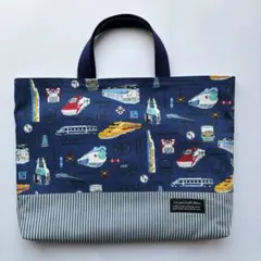 内ポケット付きレッスンバッグ（新幹線、紺）