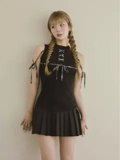 新品未開封】Darich レースドッキングプリーツミニワンピース ブラック