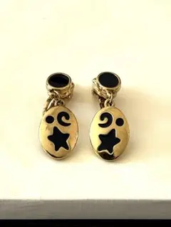 星と月モチーフ ゴールド イヤリング アンティーク クリップ式