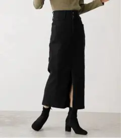 美品AZUL BY MOUSSY ハイウエストスリットデニムスカート　ブラック