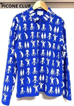 Picone CLUB 人物柄 長袖 ブルー ゴルフウェア ポロシャツＬサイズ