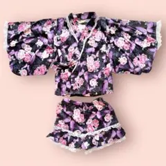 女の子　甚兵衛　浴衣　90 花火大会　夏祭り　レース　紫色　パープル　ピンク