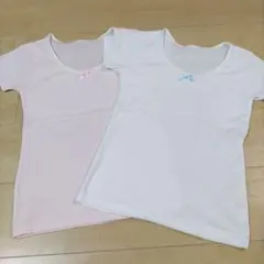 肌着　二重アンダー半袖シャツ　 2枚セット 　ピンク ホワイト 160