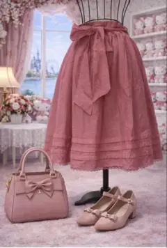 MISCH MASCH リボンフレアスカート ピンク 上品フェミニン 膝丈管C