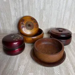 昭和レトロ 木製 菓子器4点セット 小物入れ 和風 インテリア 菓子入れ 置物