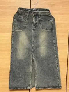 【SHEIN】スリット入りグレー系ヴィンテージ加工デニムスカートS