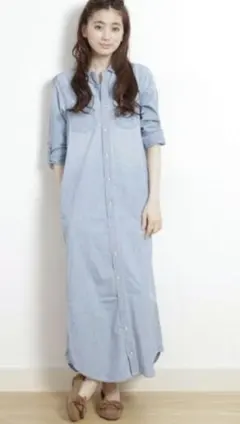 earth music&ecology シャツワンピース デニムライトブルー