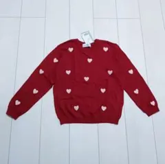 【新品未使用】 H&M エイチアンドエム ハート柄 ニット 赤 135-140
