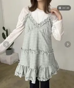 Jewelobe フリル×コットンストライプビスチェディテールキャミチュニック