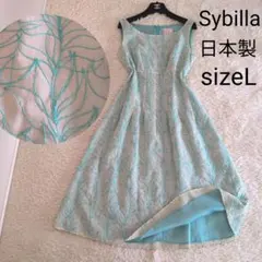 日本製★Sybilla　ノースリーブワンピース　刺繍　総柄　コットン　L