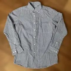 UNIQLO ギンガムチェック ボタンダウンシャツ ネイビー Sのサムネイル