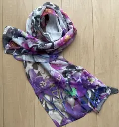 【訳あり/未使用】ESCADA 華やかな花柄スカーフ シルクシフォン