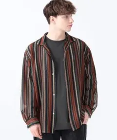 BEAMS HEART ビームス ストライプ レース オープンカラー シャツ