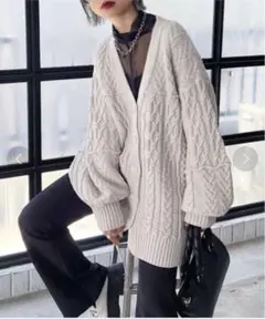 ページボーイ カーディガン ケーブルルーズカーディガン