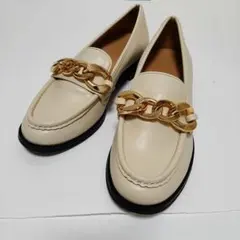 RANDA 晴雨兼用 ゴールドチェーンローファー アイボリー S 試し履きのみ