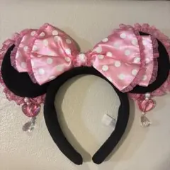 ディズニー ミニー カチューシャ イヤリング付き ピンク レース フリル