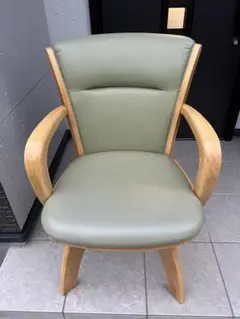木製 × グリーン合皮　回転アームチェア ダイニングチェア 1脚 北欧風デザイン