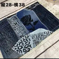 リメイクデニム　マット　ざっくり　ステンシルプリント縦28-横38 ハンドメイド
