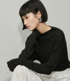 ADAM ET ROPE' ハイネックラメニットプルオーバー黒