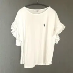 U.S.POLO ASSN. Tシャツ　白　L フリル袖　半袖　コットン　綿のサムネイル