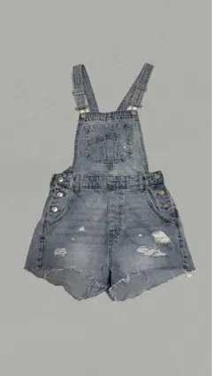 H&M DIVIDED デニムサロペット ショート丈 ダメージ加工のサムネイル