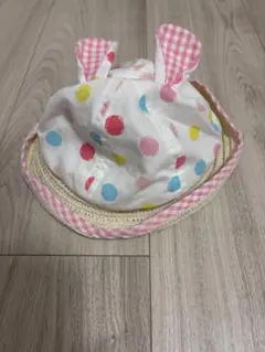 ベビー帽子 水玉模様 ウサギ耳 46㎝
