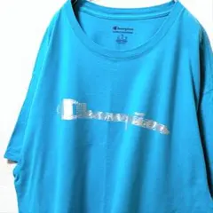 チャンピオン Champion ロゴ Tシャツ ライトブルー水色 XL 古着