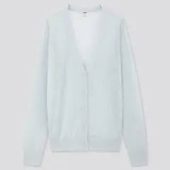 カーディガン ユニクロ 長袖 UNIQLO 薄手 Vネック 水色　ライトブルー