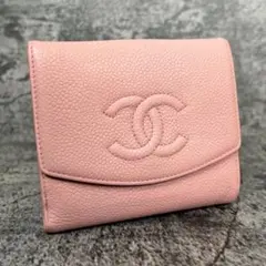 CHANEL ココマーク キャビアスキン Wホック 折財布 ピンク