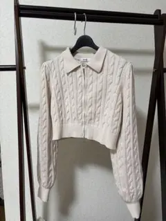 NICE CLAUP ケーブルニット ジップアップ カーディガン