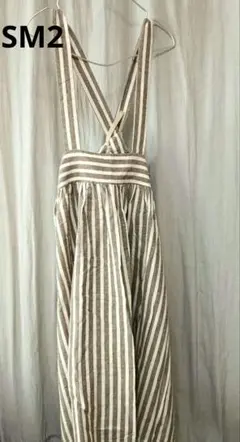 SM2 キャミワンピース ジャンパースカート グレーと白のストライプ フリー