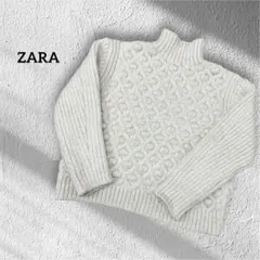 ZARA ザラ　ポンポンニット　S モックネック ケーブル編み ハイネック