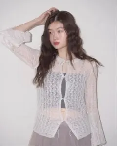 muguet sheer knit ribbon tops