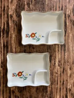 赤絵 花柄 仕切り角皿15cm2枚 和食器 美濃焼 おしゃれ カフェ風 懐石料理