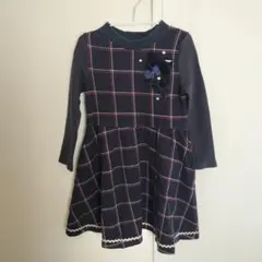 メゾピアノ　ネイビー チェック柄 長袖ワンピース　120