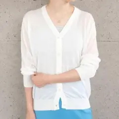 薄手 カーディガン 春 ホワイト 白 ニット さらさら Vネック パーカー UV
