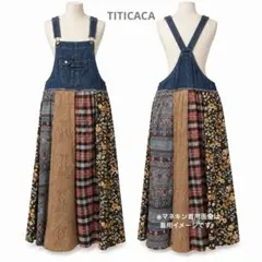 チチカカ パッチワークデニムジャンパースカート S 花柄 チェック
