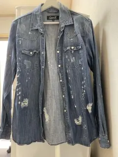【Cavari A】ダメージデニムシャツ　L