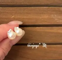 国産あこや真珠♡本物パールピアス♡バロック♡本真珠♡アレルギー対応♡卒業式♡入学