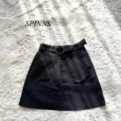 J5【スピンズ】ミニスカート　台形　無地　黒　ベルト　Y2K F カジュアル