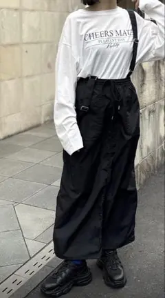 レディース ブラック サスペンダー付きロングスカート