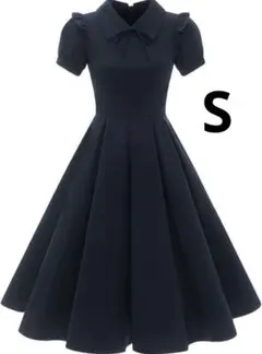 ロカビリーワンピース　膝丈　レトロ　50年代 ブラック 　S