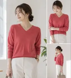 KEITH キース　美品　Vネック　長袖ニット カシミヤ&シルク　薄手　M相当のサムネイル