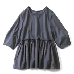 リブインコンフォート 汗じみ軽減ペプラムトップス スモーキーブルー Mのサムネイル