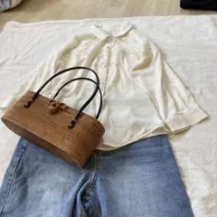 ホワイト シフォン レース シャツ Lローリーズファーム