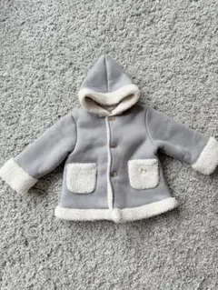 【美品】ムートンフード付きグレーコート ボア コットン 100cm アウター